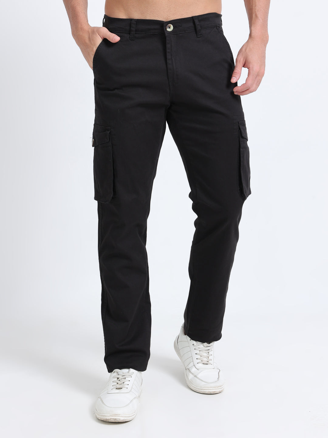 Pocket Premium Black Unisex Cotton Cargo Pant - Main Image