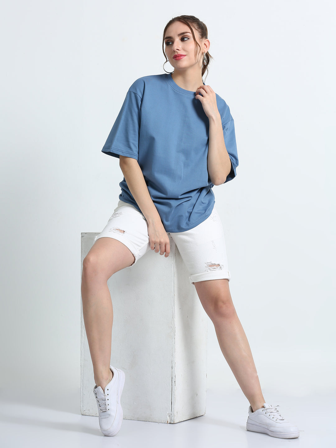 240GSM Unisex Smart Blue Cotton Oversized Tee