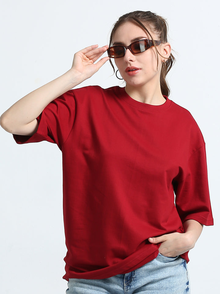 240GSM Unisex R Maroon Cotton Oversized Tee