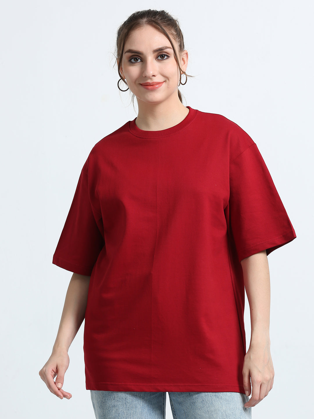 240GSM Unisex R Maroon Cotton Oversized Tee