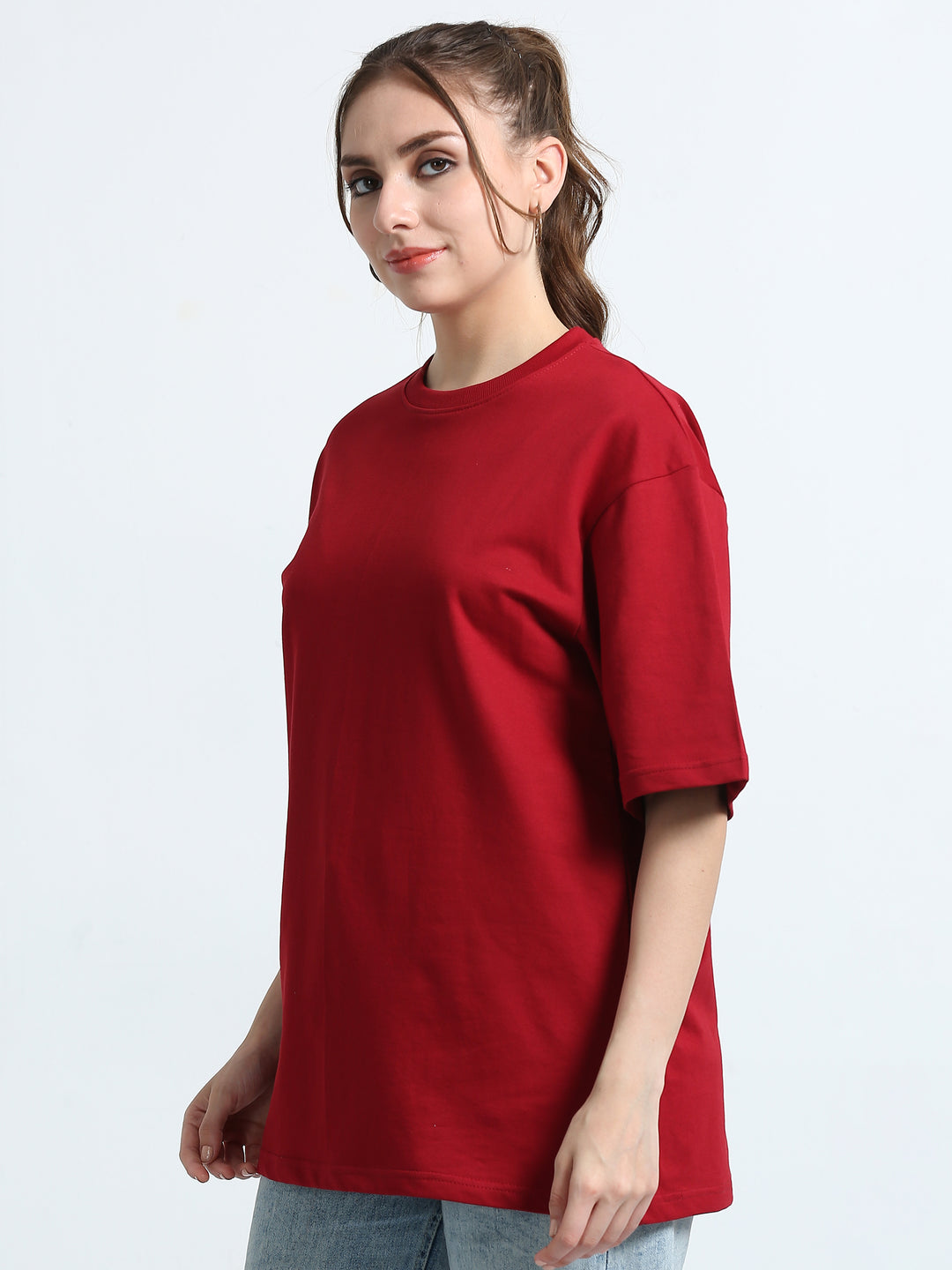 240GSM Unisex R Maroon Cotton Oversized Tee