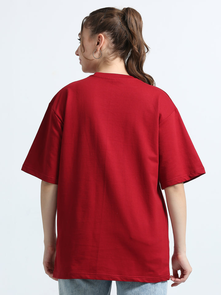 240GSM Unisex R Maroon Cotton Oversized Tee