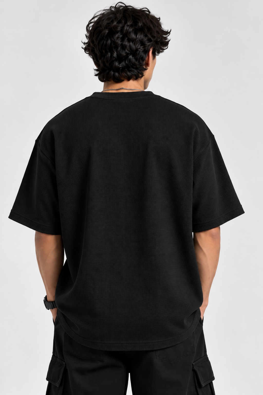 260GSM Unisex Black Waffle Oversized Tshirt