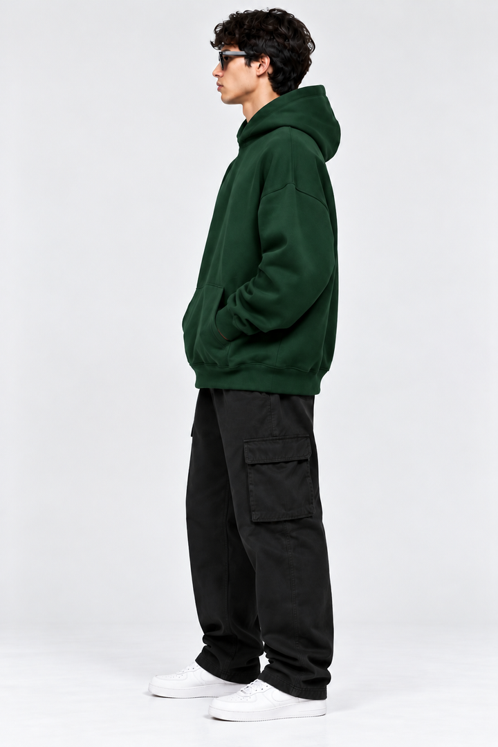 Premium 400 GSM Bottle Green Cotton Oversized Hoodie