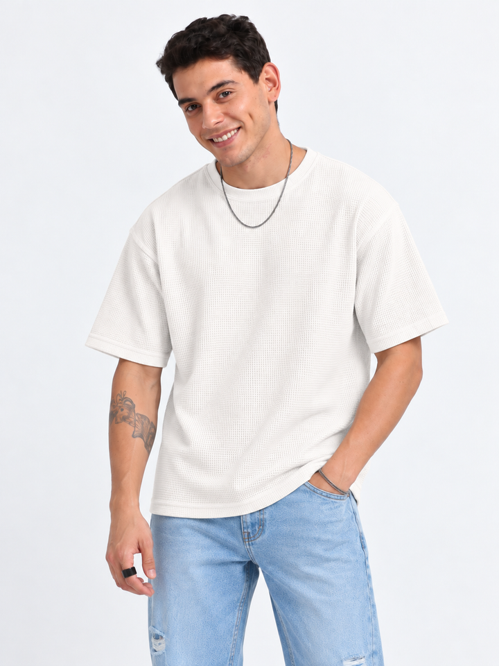 260GSM Unisex Off White Waffle Oversized Tshirt