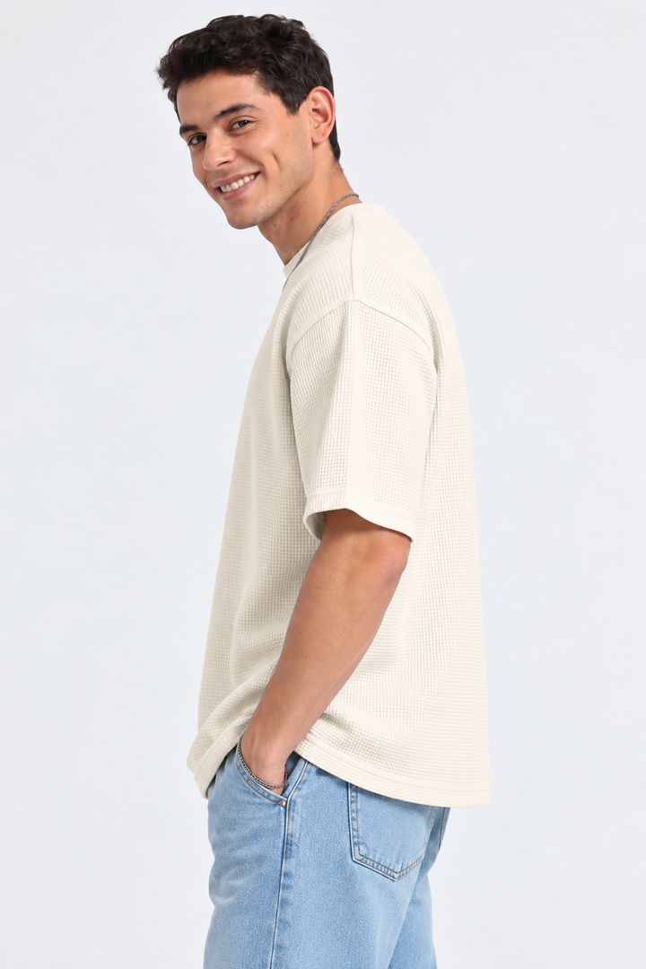 260GSM Unisex Off White Waffle Oversized Tshirt