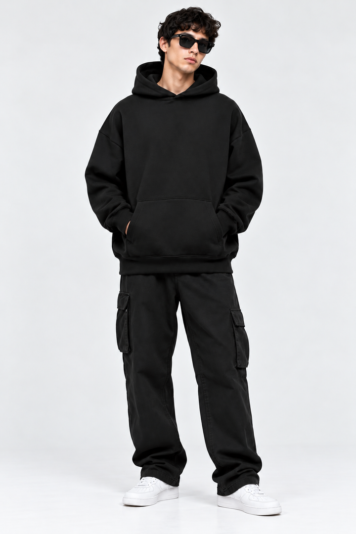 Premium 400 GSM Black Cotton Oversized Hoodie