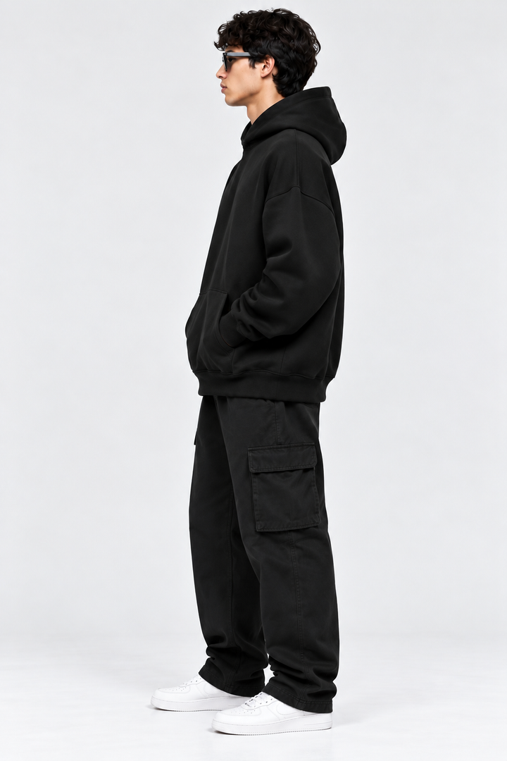 Premium 400 GSM Black Cotton Oversized Hoodie