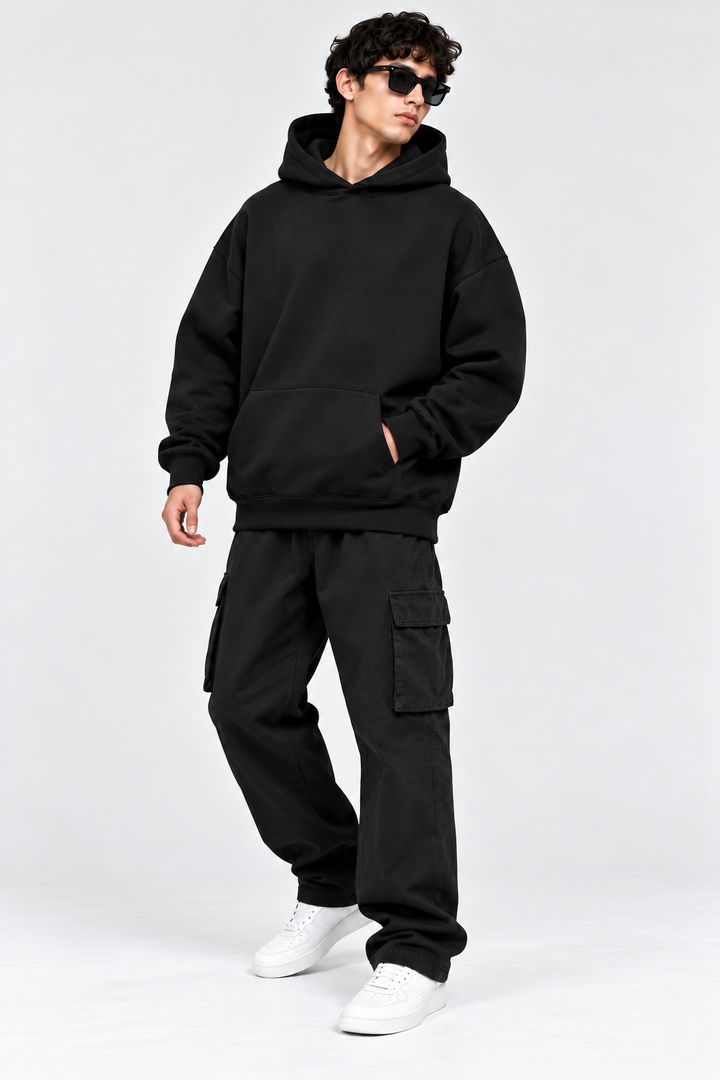 Premium 400 GSM Black Cotton Oversized Hoodie