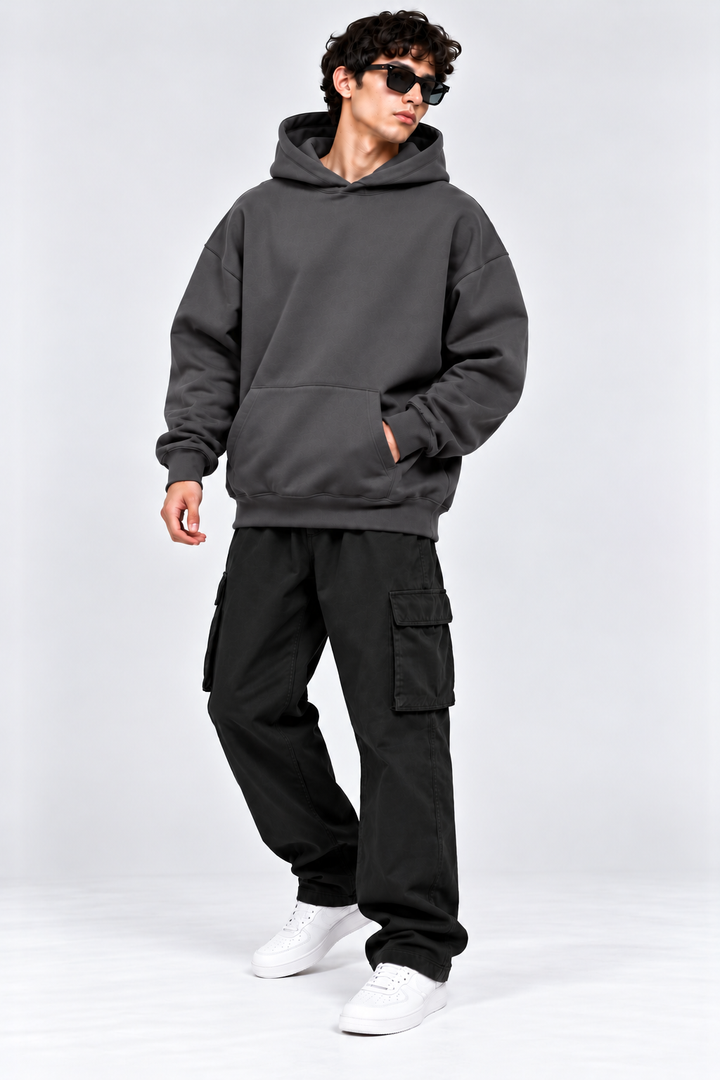 Premium 400 GSM Dark Grey Cotton Oversized Hoodie
